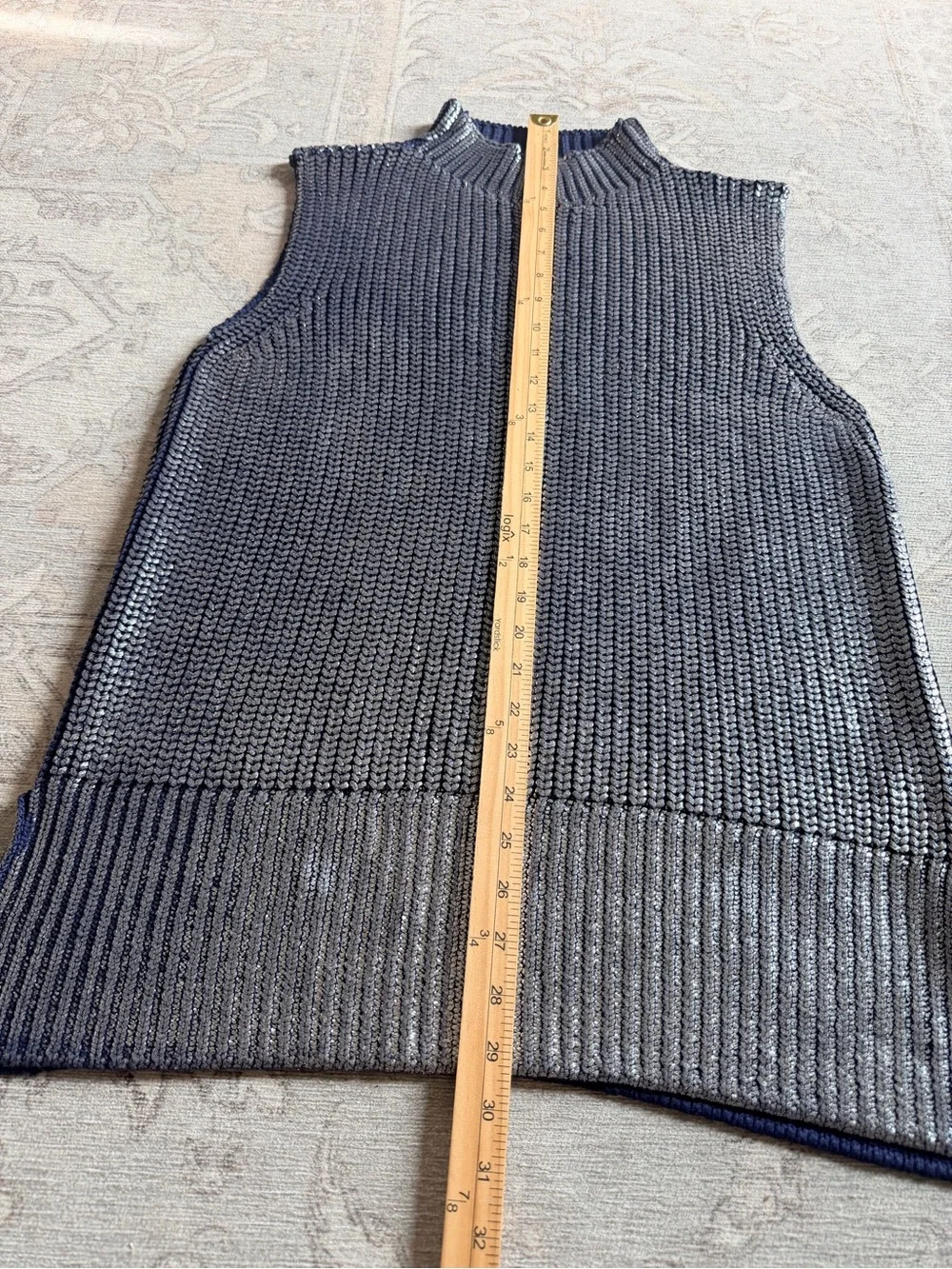 Pilcro Oversized Foil Sweater Vest Size L Blue & Silver Statement Anthropologie - Picture 12 of 14